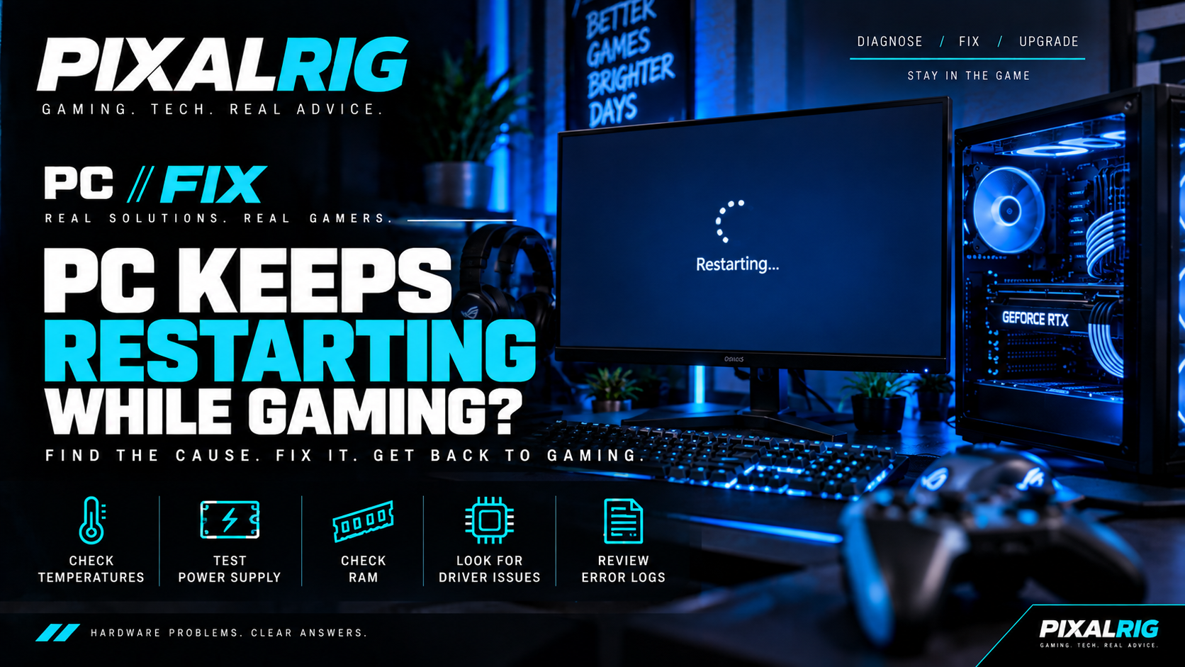 PC restarting while gaming troubleshooting cover