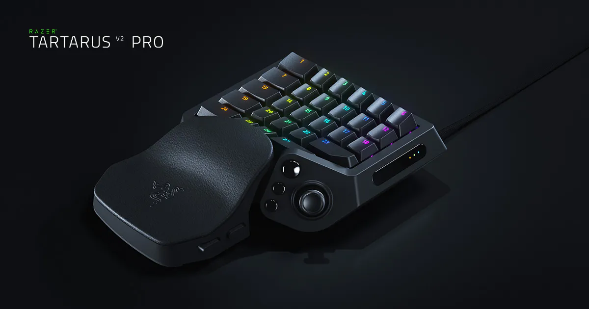 Razer Tartarus V2 Pro gaming keypad with programmable controls and TMR thumbstick